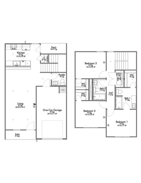 2D floor plan layout for the The 1340 by Stylecraft Builders in Townhomes at Yaupon Trails, Bryan, TX (Image 3). 2D floor plan layout for the The 1340 by Stylecraft Builders in Townhomes at Yaupon Trails, Bryan, TX (Image 3).