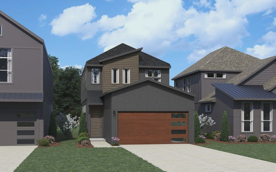 Representative exterior photo of a completed home built from the Pegasus by Chesmar Homes in Prominence Urban, San Antonio, TX (Image 12).