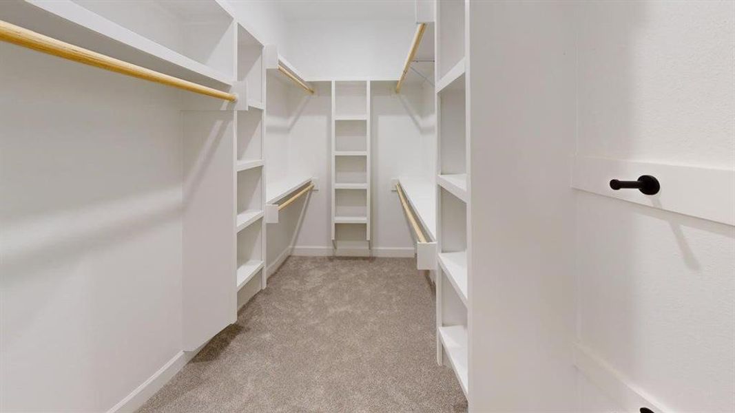 Spacious closet with light colored carpet