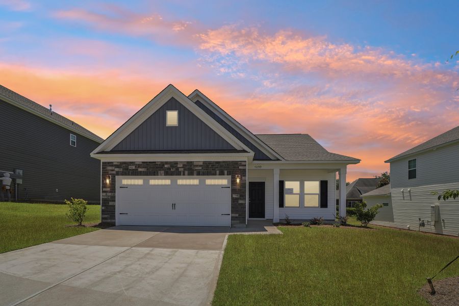 Representative exterior photo of a completed home built from the Buck Island II by Great Southern Homes in Providence Station at Trolley Run, Aiken, SC (Image 45).