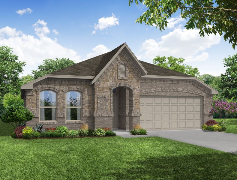 Representative exterior photo of a completed home built from the Atlanta by Impression Homes in Keeneland, Aubrey, TX (Image 12). Representative exterior photo of a completed home built from the Atlanta by Impression Homes in Keeneland, Aubrey, TX (Image 12).