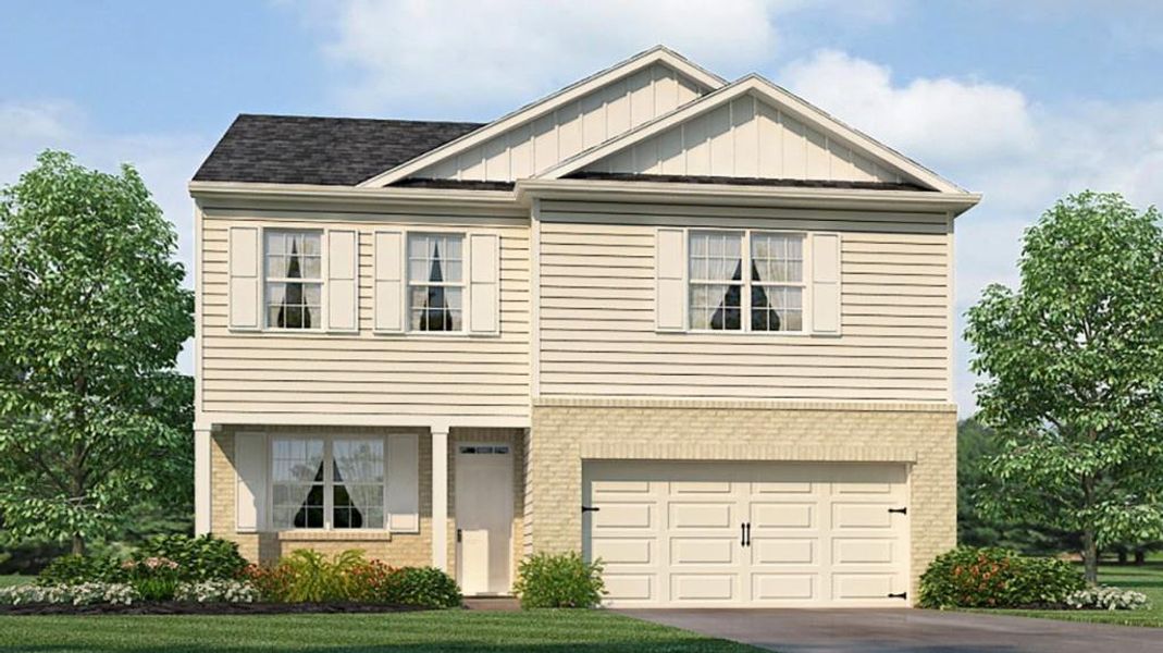 Front exterior of a new home in Oakleigh Glen, Dallas, GA, highlighting curb appeal (Image 1). Front exterior of a new home in Oakleigh Glen, Dallas, GA, highlighting curb appeal (Image 1).