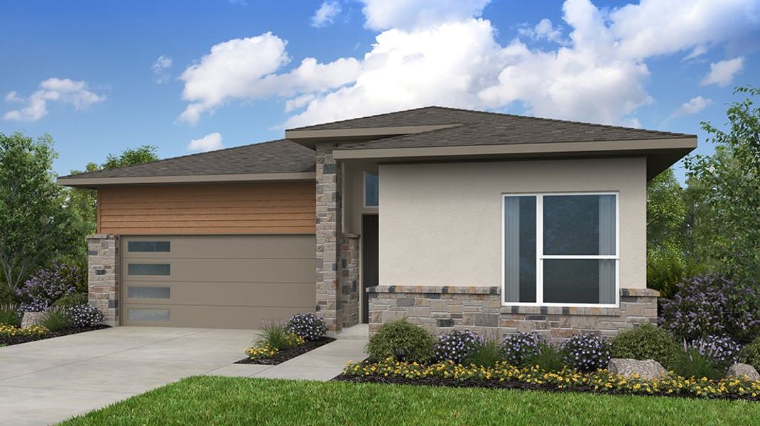 Representative exterior photo of a completed home built from the Guadalupe by Taylor Morrison in Silverleaf 50s, Cedar Creek, TX (Image 4). Representative exterior photo of a completed home built from the Guadalupe by Taylor Morrison in Silverleaf 50s, Cedar Creek, TX (Image 4).