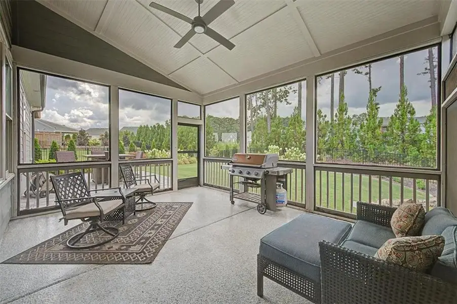 Exterior details and patio area of a home in Lakeside at River Green, Canton (Image 27).