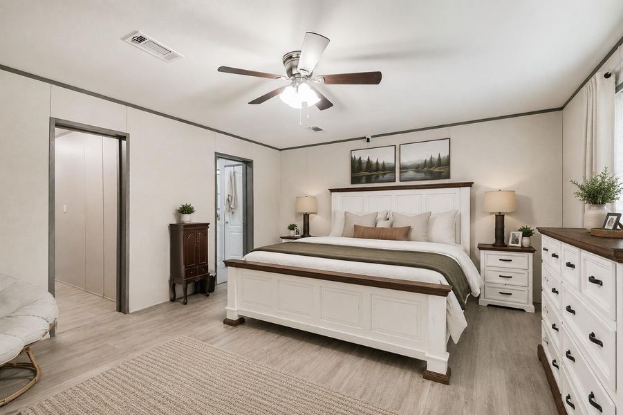 Primary Bed*virtually staged bedding Primary Bed*virtually staged bedding