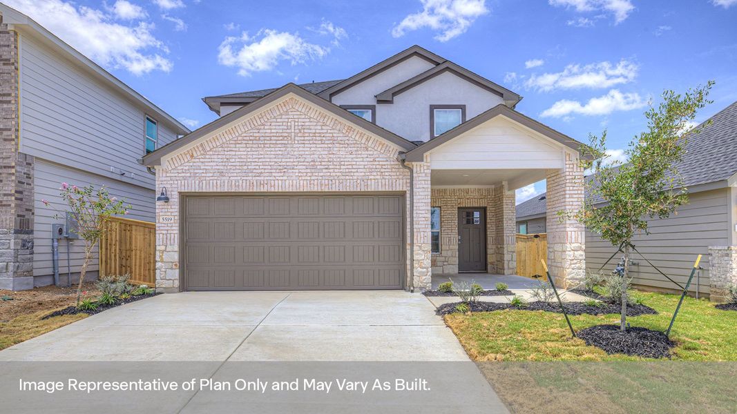 Front exterior of a new home in Mayfair, New Braunfels, TX, highlighting curb appeal (Image 1). Front exterior of a new home in Mayfair, New Braunfels, TX, highlighting curb appeal (Image 1).