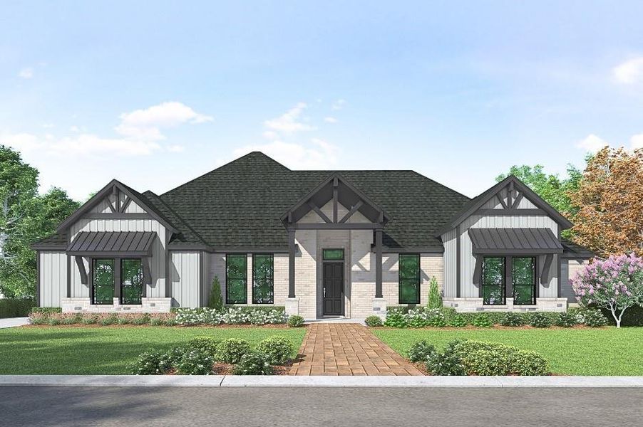 Front exterior of a new home in , Waxahachie, TX, highlighting curb appeal (Image 1). Front exterior of a new home in , Waxahachie, TX, highlighting curb appeal (Image 1).