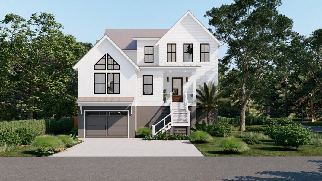 Front exterior of a new home in , Isle Of Palms, SC, highlighting curb appeal (Image 1). Front exterior of a new home in , Isle Of Palms, SC, highlighting curb appeal (Image 1).