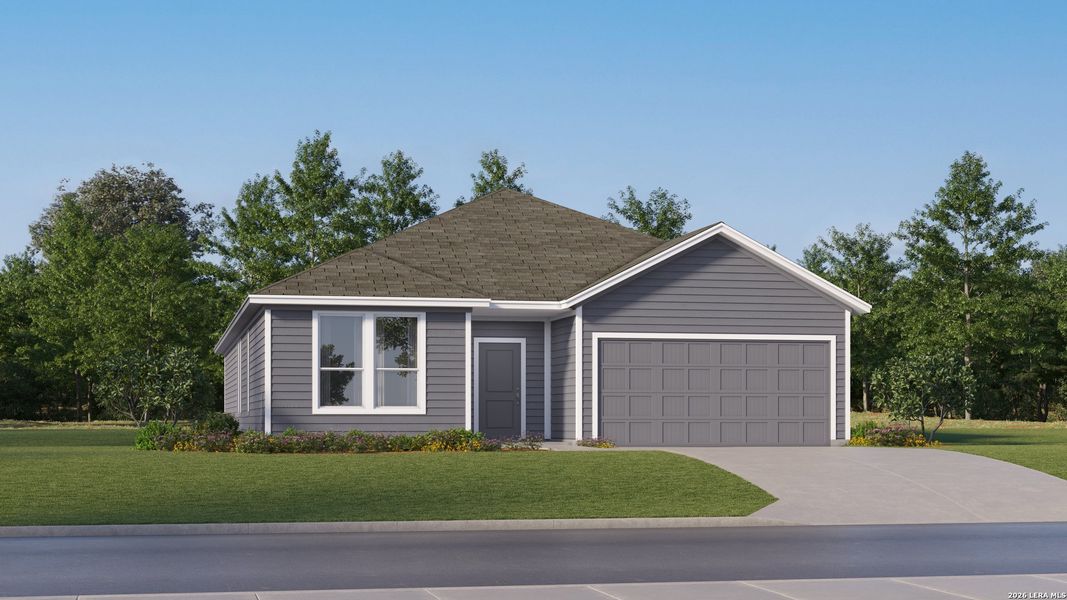 Front exterior of a new home in Voss Farms, New Braunfels, TX, highlighting curb appeal (Image 19).
