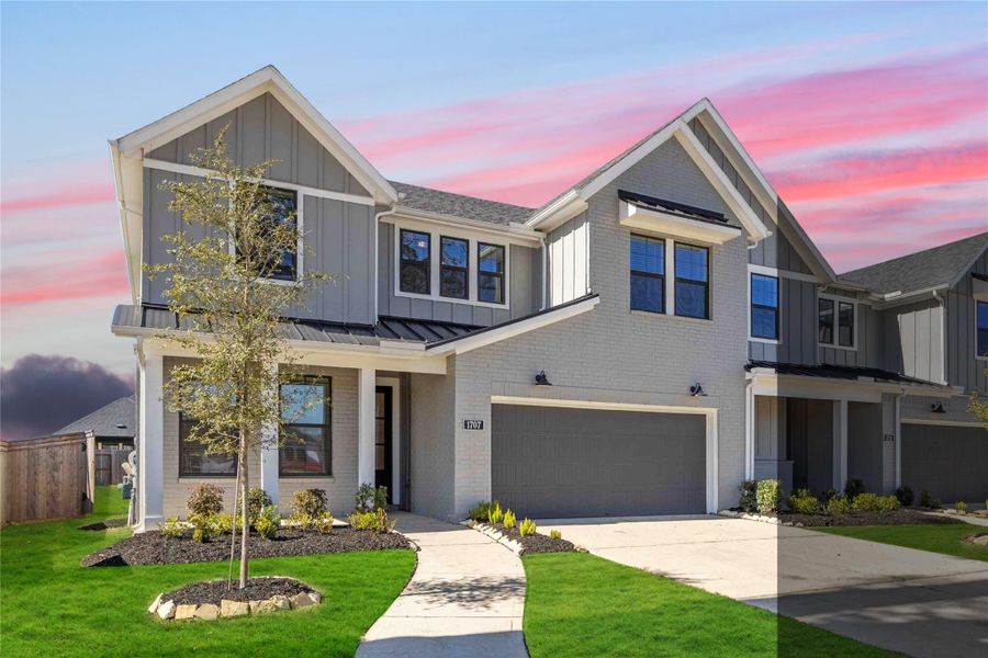 Front exterior of a new home in Sienna, Missouri City, TX, highlighting curb appeal (Image 2). Front exterior of a new home in Sienna, Missouri City, TX, highlighting curb appeal (Image 2).