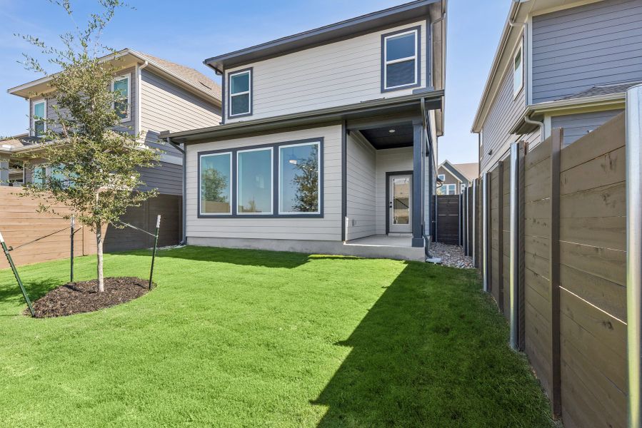 Exterior details and patio area of a home in Double Creek Crossing – City Home Series, Round Rock (Image 3). Exterior details and patio area of a home in Double Creek Crossing – City Home Series, Round Rock (Image 3).
