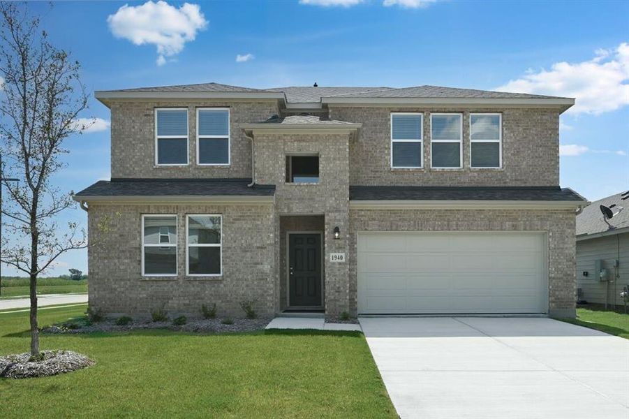Front exterior of a new home in River Ridge, Crandall, TX, highlighting curb appeal (Image 2). Front exterior of a new home in River Ridge, Crandall, TX, highlighting curb appeal (Image 2).