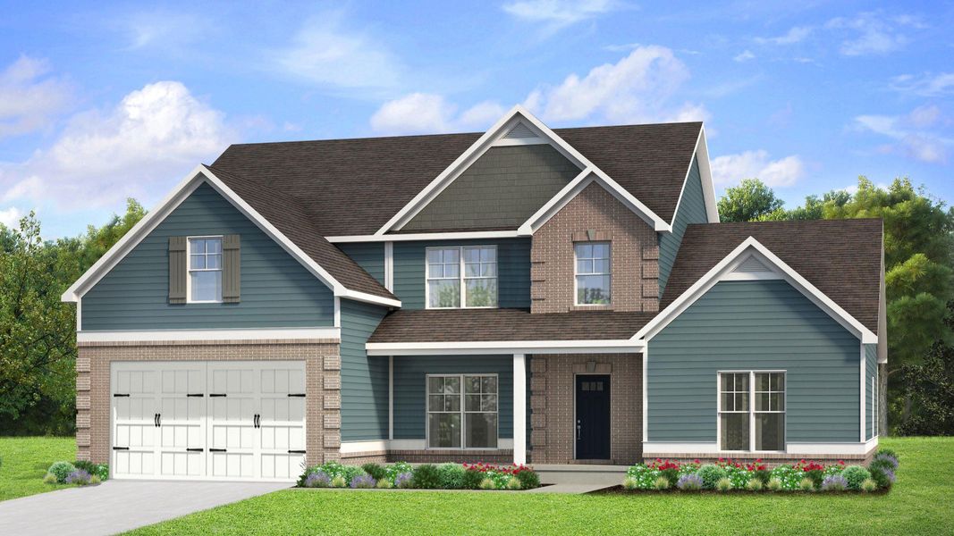 Representative exterior photo of a completed home built from the Henry II by DRB Homes in Saddleridge, Senoia, GA (Image 2). Representative exterior photo of a completed home built from the Henry II by DRB Homes in Saddleridge, Senoia, GA (Image 2).