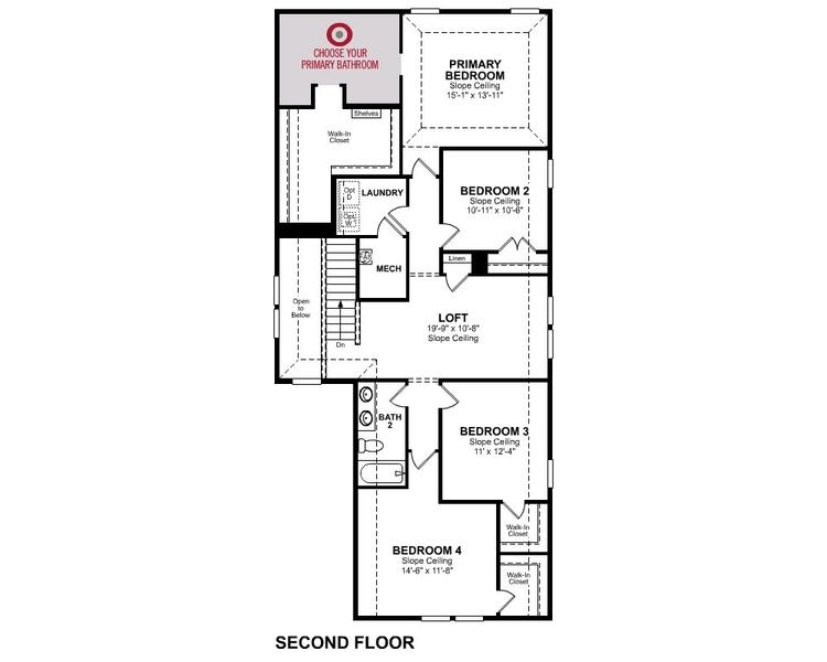 2D floor plan layout for the Bluebell by Beazer Homes in Cottonwood, Dorchester, TX (Image 4).