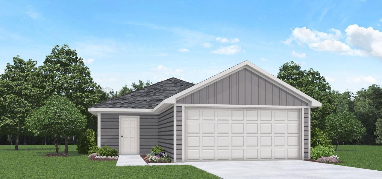 Front exterior of a new home in Sunset Valley, Hockley, TX, highlighting curb appeal (Image 1). Front exterior of a new home in Sunset Valley, Hockley, TX, highlighting curb appeal (Image 1).