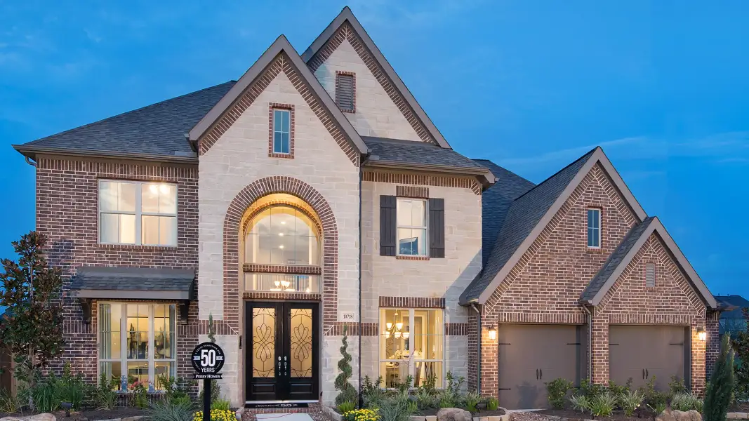 Front exterior of a new home in Candela, Richmond, TX, highlighting curb appeal (Image 2).