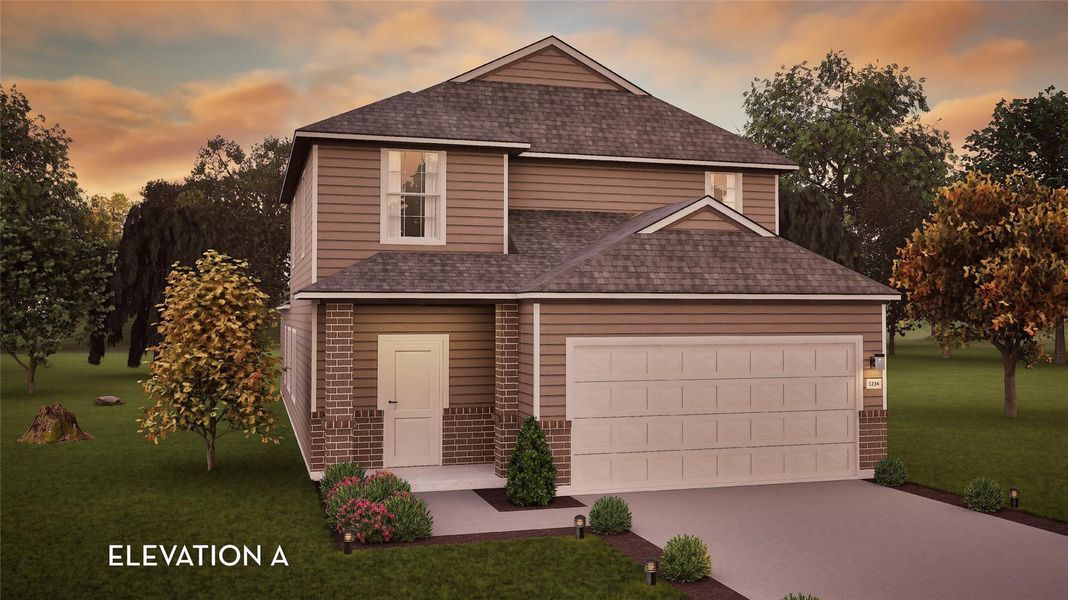 Front exterior of a new home in The Reserve at Huntsville, Huntsville, TX, highlighting curb appeal (Image 1). Front exterior of a new home in The Reserve at Huntsville, Huntsville, TX, highlighting curb appeal (Image 1).