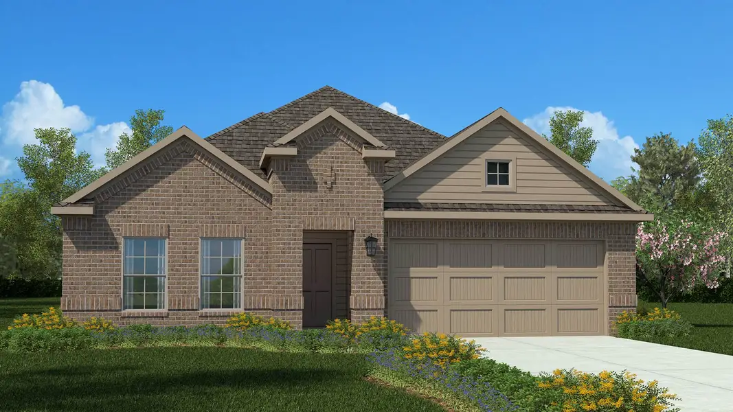 Front exterior of a new home in Saratoga, Granbury, TX, highlighting curb appeal (Image 1). Front exterior of a new home in Saratoga, Granbury, TX, highlighting curb appeal (Image 1).