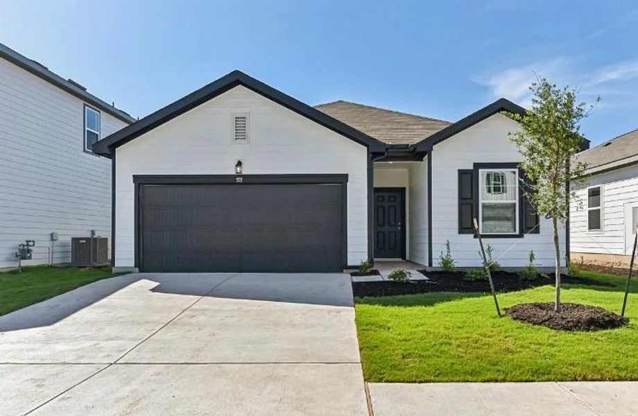 Front exterior of a new home in Castlewood South, Taylor, TX, highlighting curb appeal (Image 1). Front exterior of a new home in Castlewood South, Taylor, TX, highlighting curb appeal (Image 1).