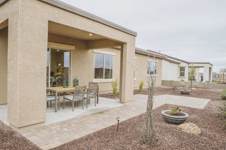 Exterior details and patio area of a home in Valencia at Granite Vista, Waddell (Image 3).
