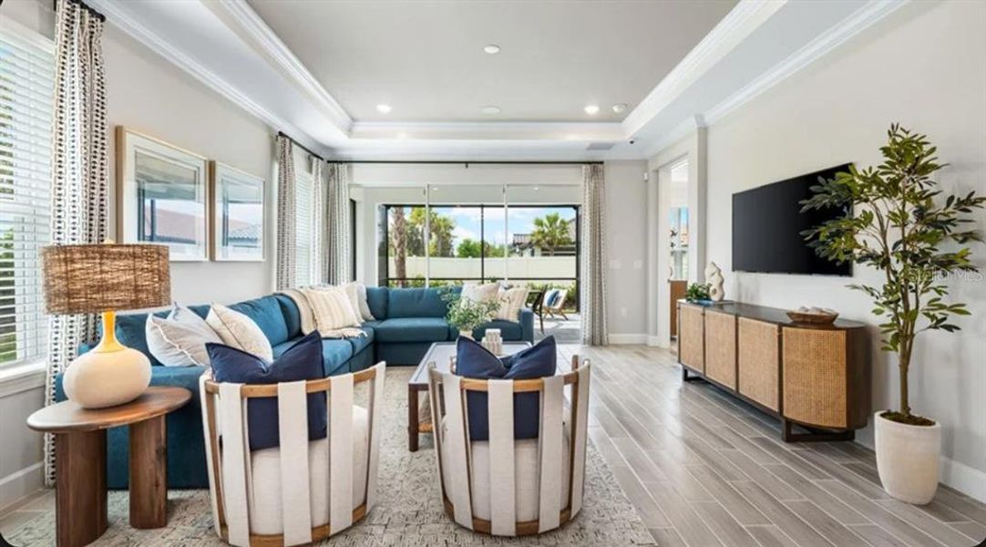 Furnished interior view inside a new home in Esplanade at Wiregrass Ranch, Wesley Chapel (Image 6). Furnished interior view inside a new home in Esplanade at Wiregrass Ranch, Wesley Chapel (Image 6).