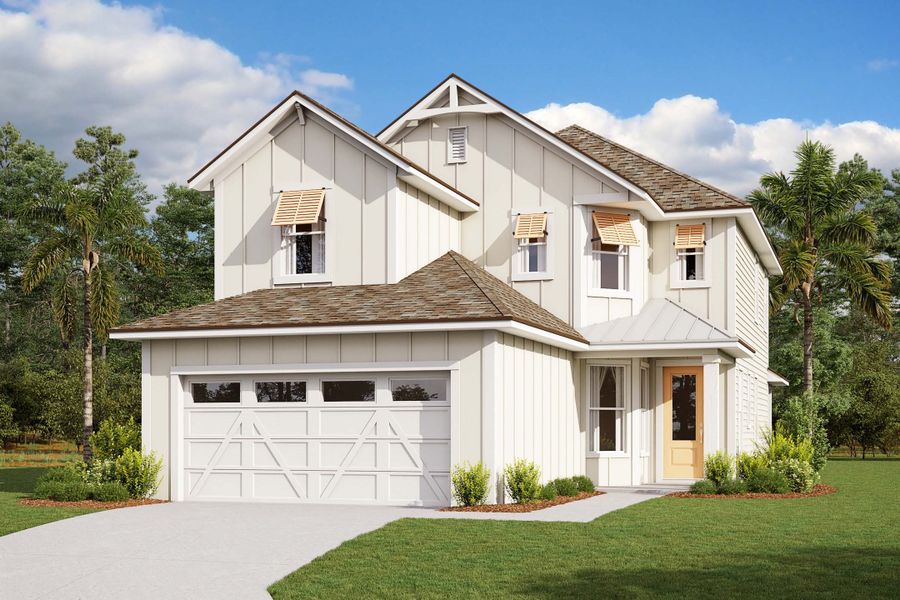 Representative exterior photo of a completed home built from the The Juniper by Providence Homes (Florida) in Reflections at Nocatee, Nocatee, FL (Image 2). Representative exterior photo of a completed home built from the The Juniper by Providence Homes (Florida) in Reflections at Nocatee, Nocatee, FL (Image 2).