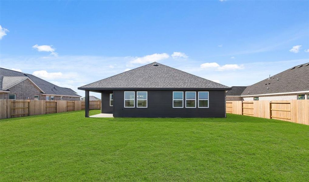 Covered patio in backyard