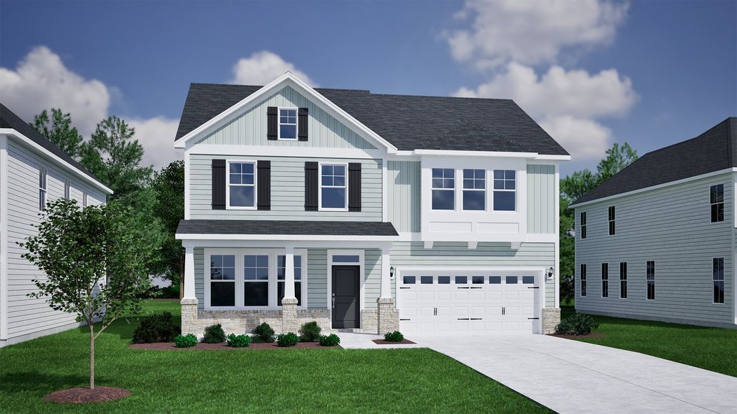 Representative exterior photo of a completed home built from the Edisto - Vanguard Collection by Mungo Homes in Lilah Grove, Summerfield, NC (Image 5).