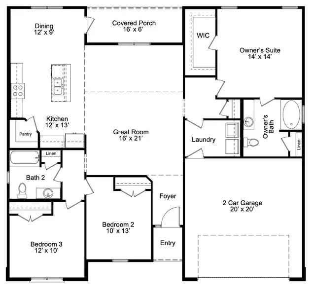 2D floor plan layout for the Bayhill A by JC Jackson Homes,LLC in Heritage Pointe, Newport, NC (Image 4).