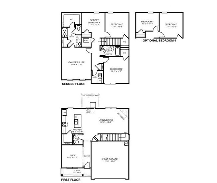 2D floor plan layout for the Penwell by D.R. Horton in Price's Crossing, LaFayette, GA (Image 3).