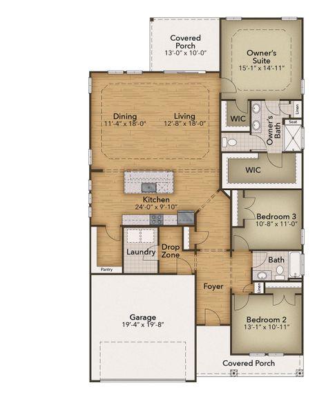 2D floor plan layout of this home in The Willows, Loris, SC (Image 3).