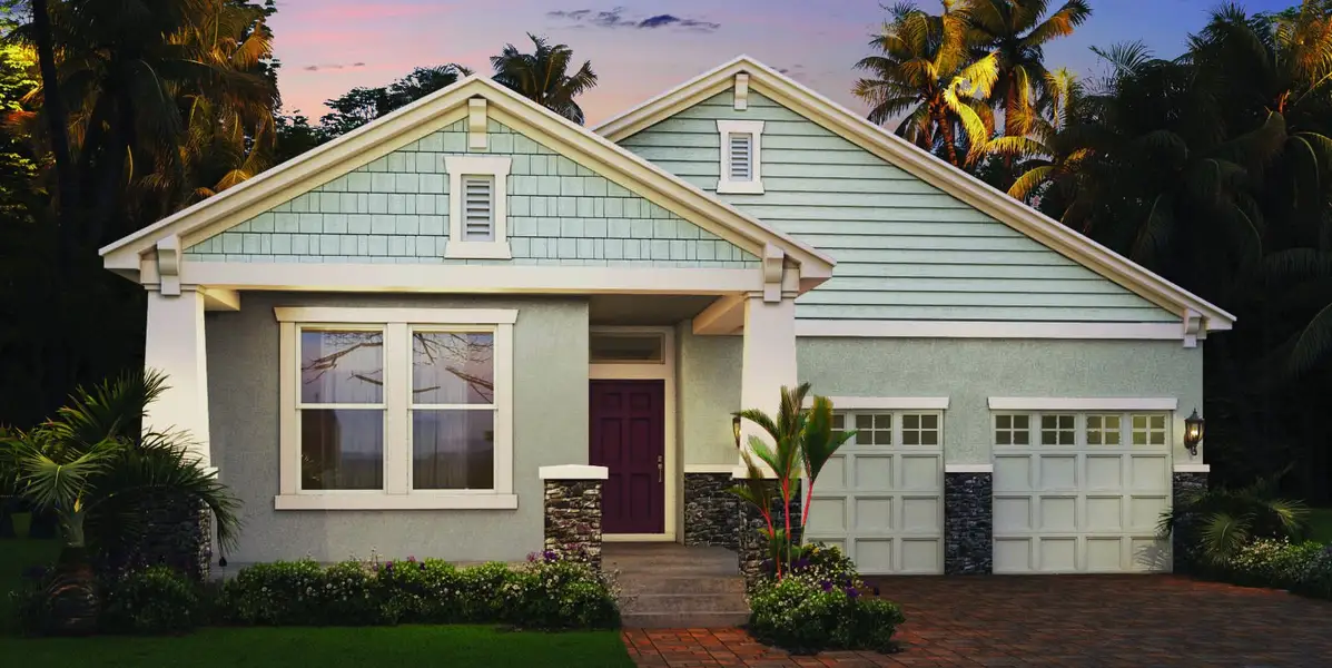 Front exterior of a new home in Waterleigh, Winter Garden, FL, highlighting curb appeal (Image 2). Front exterior of a new home in Waterleigh, Winter Garden, FL, highlighting curb appeal (Image 2).