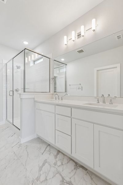 Primary Bathroom in the Stanley II home plan by Trophy Signature Homes – REPRESENTATIVE PHOTO