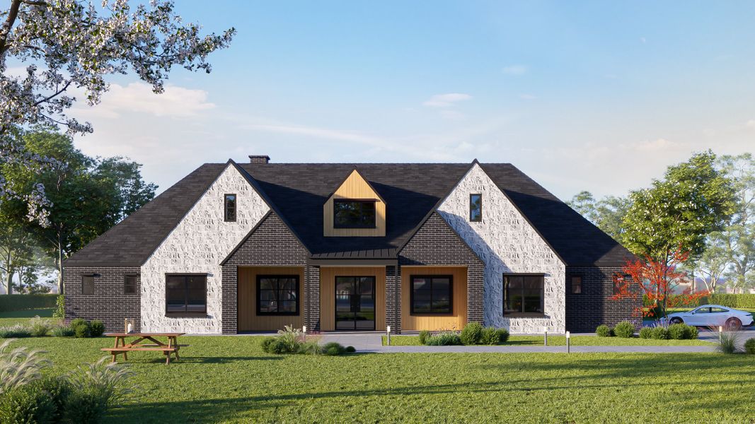 Front exterior of a new home in Summit Ranch, Aledo, TX, highlighting curb appeal (Image 1).