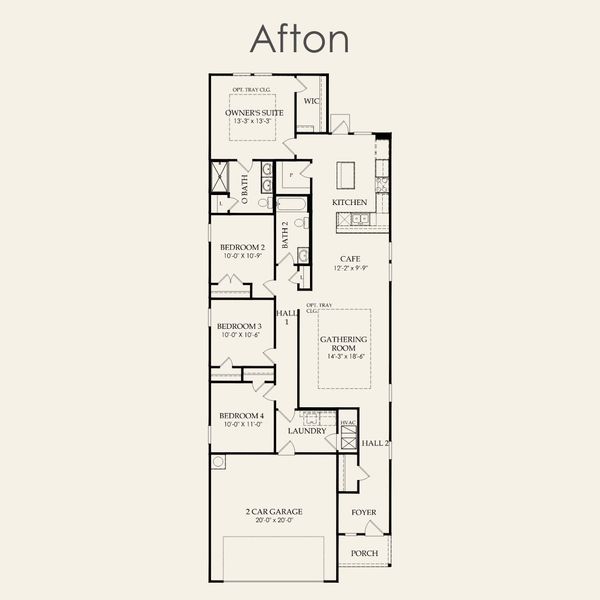 2D floor plan layout for the Afton by Pulte Homes in Saddleback at Santa Rita Ranch, Liberty Hill, TX (Image 3).