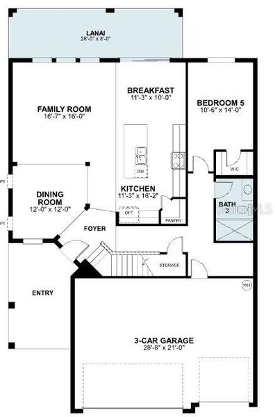 2D floor plan layout of this home in Eden at Crossprairie, St. Cloud, FL (Image 3).