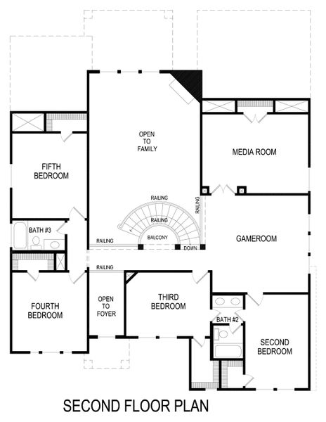 2D floor plan layout for the Maverick 2FS (w/Media) by First Texas Homes in Hidden Lakes Estates, DeSoto, TX (Image 4).