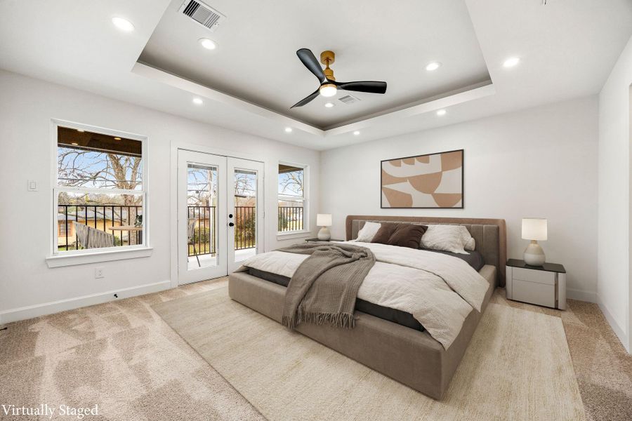 An upstairs living area offers a cozy retreat with a striking modern fireplace feature, clean lines, and an open layout that provides flexibility for a media room, lounge, or additional entertaining space.