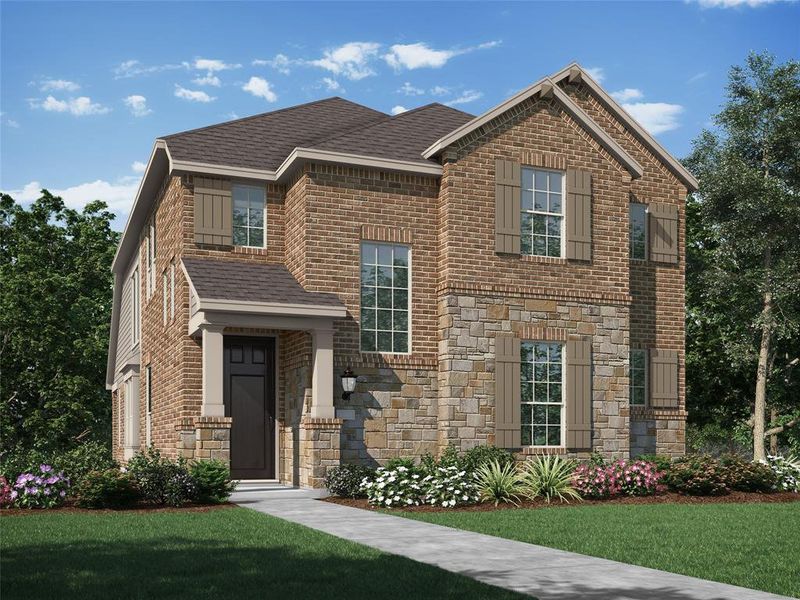 Front exterior of a new home in Pecan Square, Northlake, TX, highlighting curb appeal (Image 1). Front exterior of a new home in Pecan Square, Northlake, TX, highlighting curb appeal (Image 1).