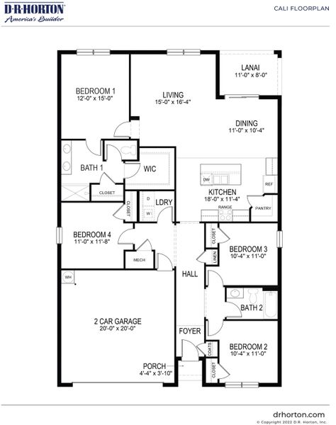 2D floor plan layout for the Cali by D.R. Horton in Creekside, Fort Pierce, FL (Image 3). 2D floor plan layout for the Cali by D.R. Horton in Creekside, Fort Pierce, FL (Image 3).
