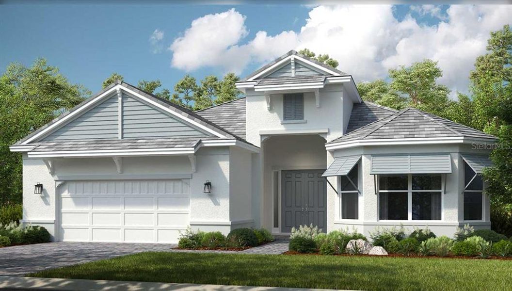 Front exterior of a new home in Esplanade at Starling, Punta Gorda, FL, highlighting curb appeal (Image 1). Front exterior of a new home in Esplanade at Starling, Punta Gorda, FL, highlighting curb appeal (Image 1).