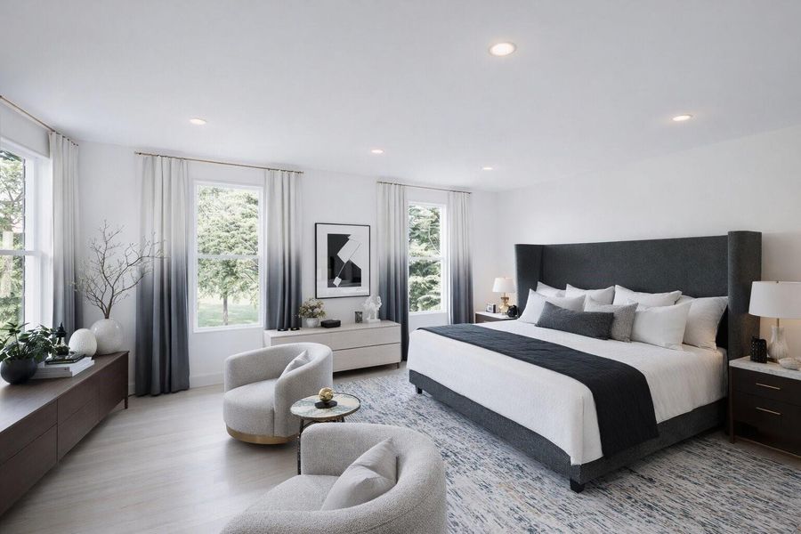 Light-filled and serene, the owner’s retreat offers the perfect place to begin and end each day.