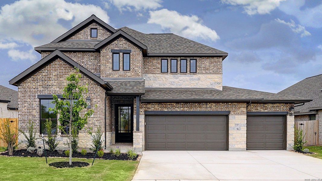 Front exterior of a new home in Alsatian Oaks, Castroville, TX, highlighting curb appeal (Image 2).