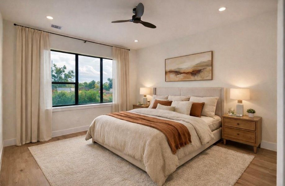 Virtually staged of the primary bedroom. Virtually staged of the primary bedroom.