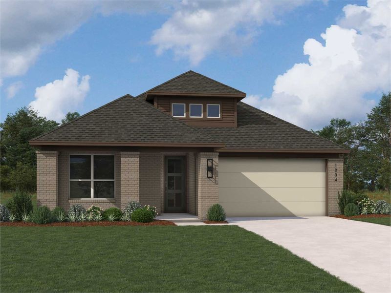 Representative exterior photo of a completed home built from the Matisse Plan by Highland Homes in Riceland: 50ft. lots, Mont Belvieu, TX (Image 2).
