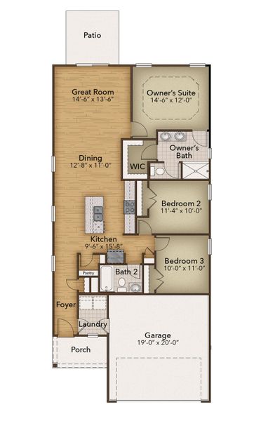 2D floor plan layout for the The Laurel by Chesapeake Homes in Heritage Park at Longs, Longs, SC (Image 3).