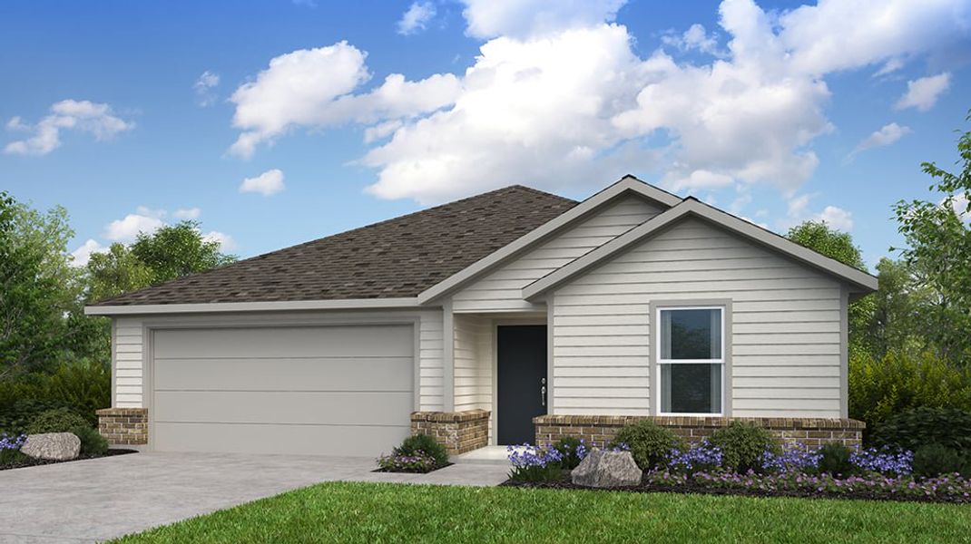 Representative exterior photo of a completed home built from the Hutto by Taylor Morrison in River Ridge, Crandall, TX (Image 1). Representative exterior photo of a completed home built from the Hutto by Taylor Morrison in River Ridge, Crandall, TX (Image 1).