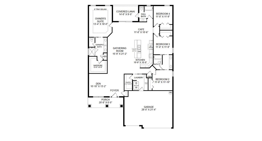 2D floor plan layout for the Waylyn by Highland Homes of Florida in Bellaviva, Auburndale, FL (Image 4).