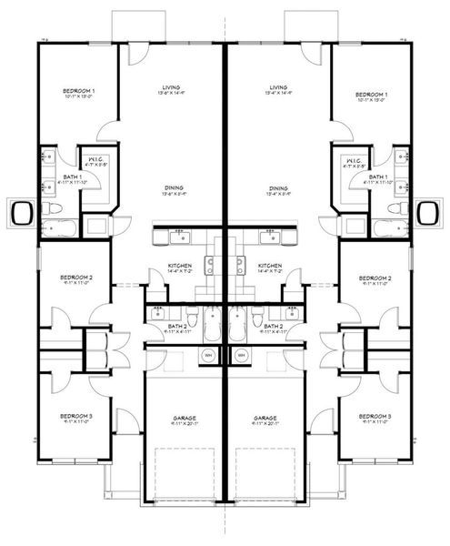 2D floor plan layout for the Nolan by Flintrock Builder in The Preserve At Thousand Oaks Duplexes, Killeen, TX (Image 3).