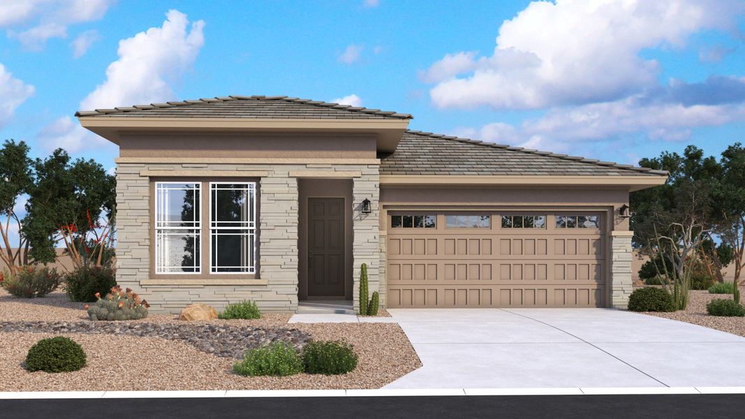 Front exterior of a new home in Saguaro Hills at Vistancia, Peoria, AZ, highlighting curb appeal (Image 4). Front exterior of a new home in Saguaro Hills at Vistancia, Peoria, AZ, highlighting curb appeal (Image 4).
